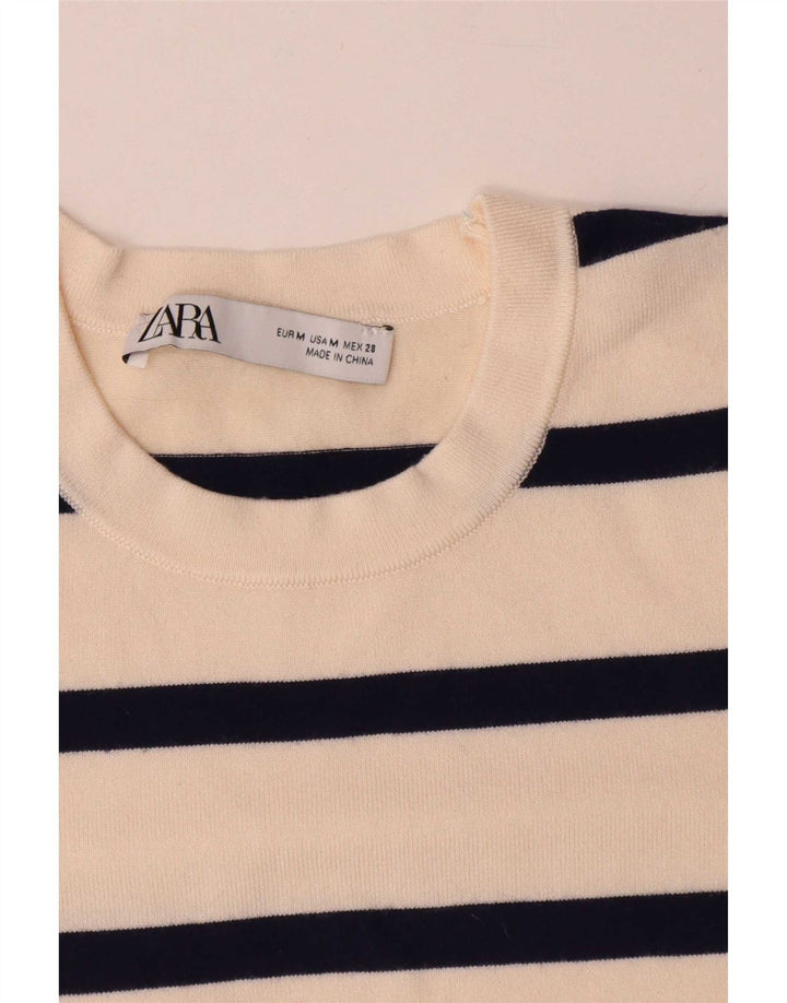 Zara Dame Bluse Top UK 14 Medium Hvid Stribet