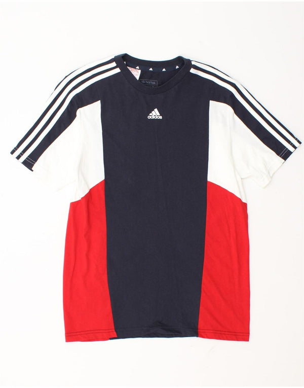Adidas drenge T-shirt top 13-14 år marineblå Colourblock Bomuld