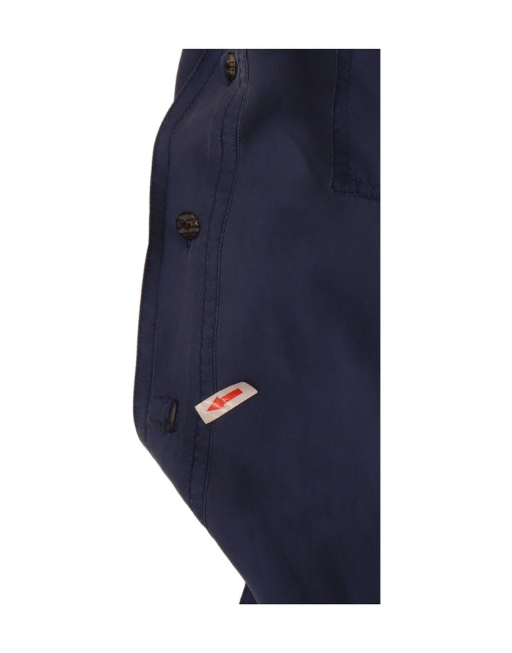 Vintage kortærmet skjorte til mænd Large Blue Silk Classic