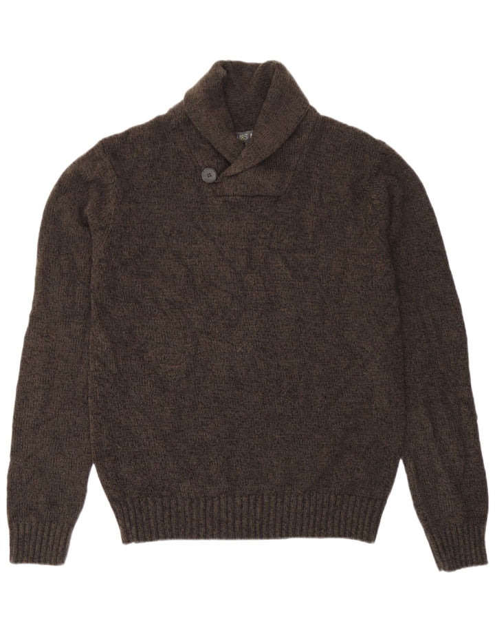 Marks & Spencer Herre Shawl Neck Jumper Sweater Small Brown Flecked Acryl