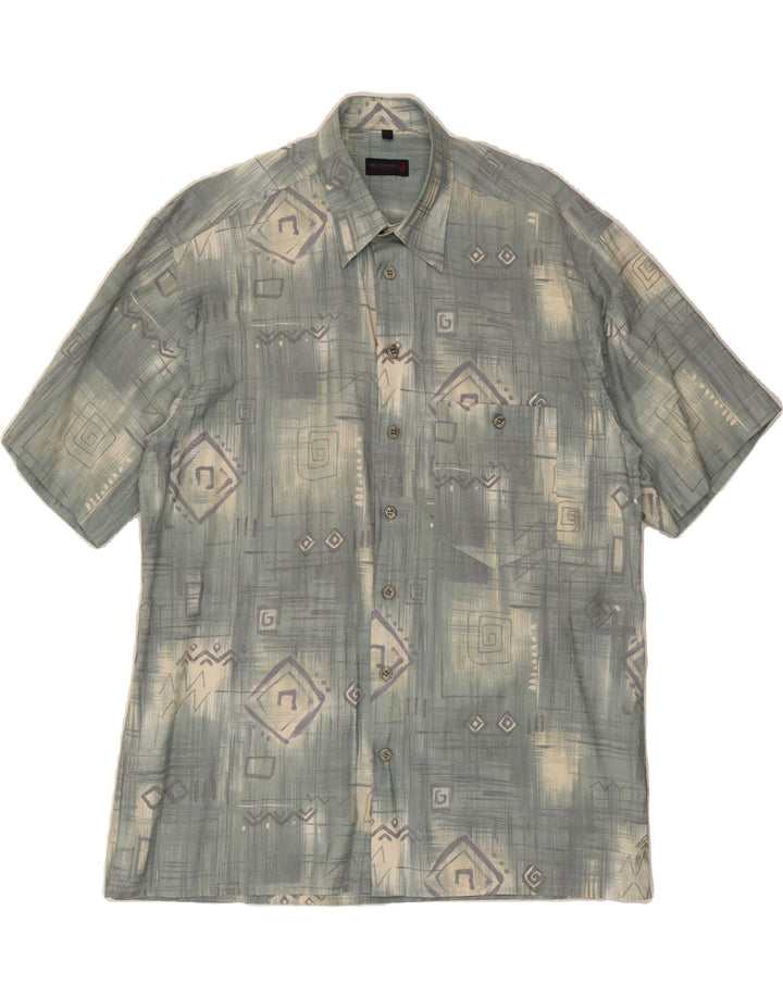 NICK TAYLOR Mens Short Sleeve Shirt Large Green Geometric Vintage Nick Taylor and Second-Hand Nick Taylor from Messina Hembry 