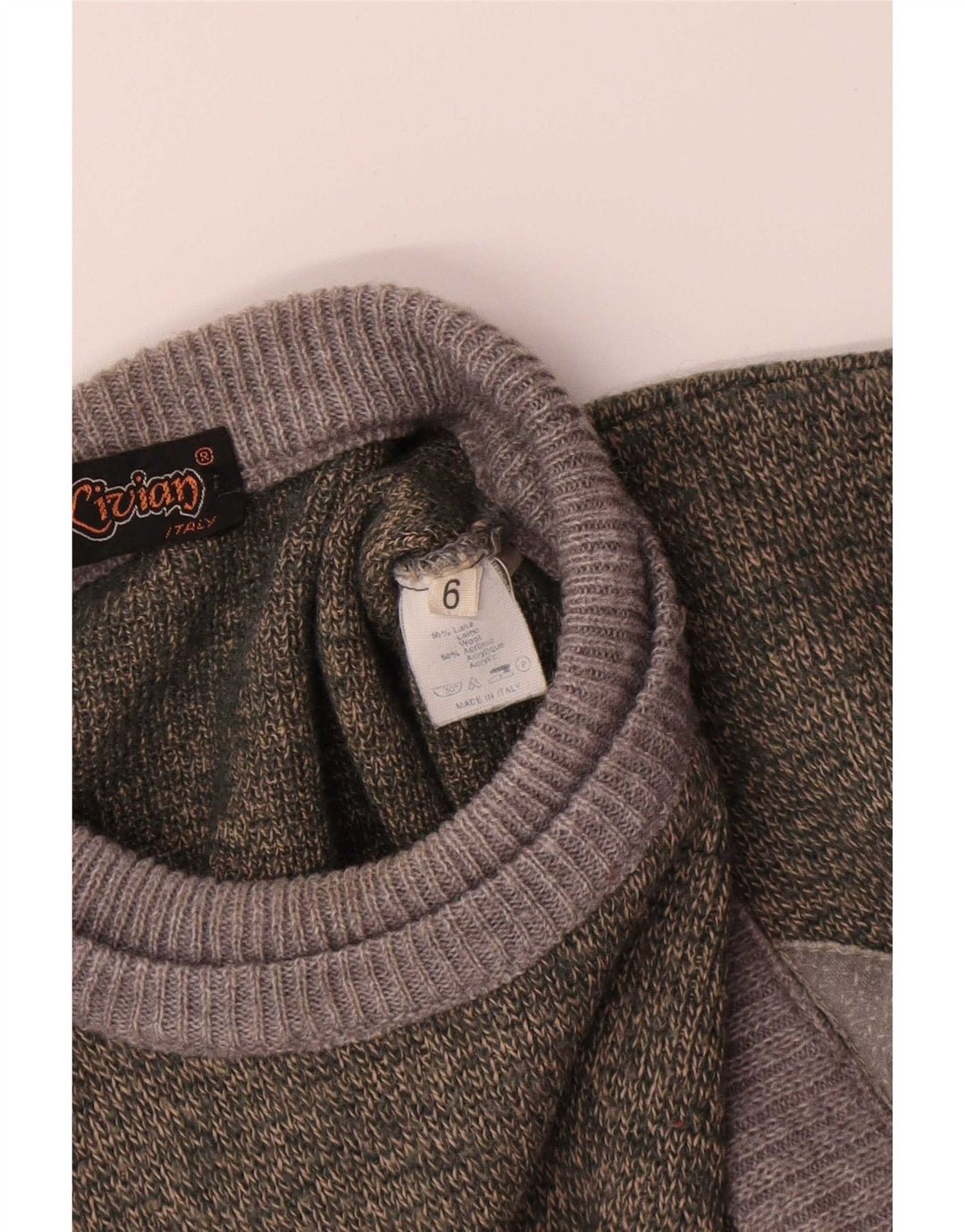 Vintage trøje med rund hals til mænd Stor grøn Colourblock Uld
