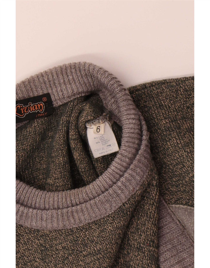 Vintage trøje med rund hals til mænd Stor grøn Colourblock Uld