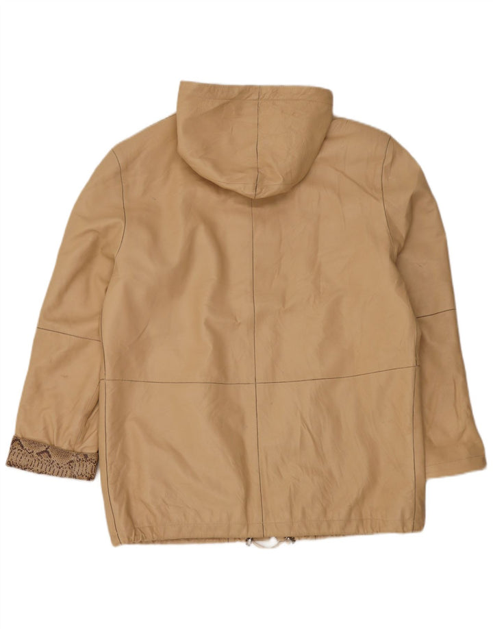 Michel Dame Hætte Oversized Læderjakke IT 44 Medium Beige Læder