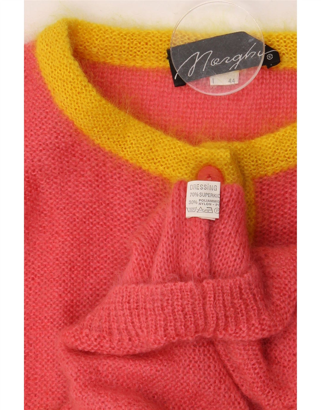 VINTAGE Dame Button Neck sweater IT 44 Medium Pink Colourblock
