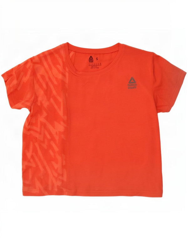 Adidas Womens Cross Fit Crop Grafisk T-Shirt Top UK 8/10 Small Orange