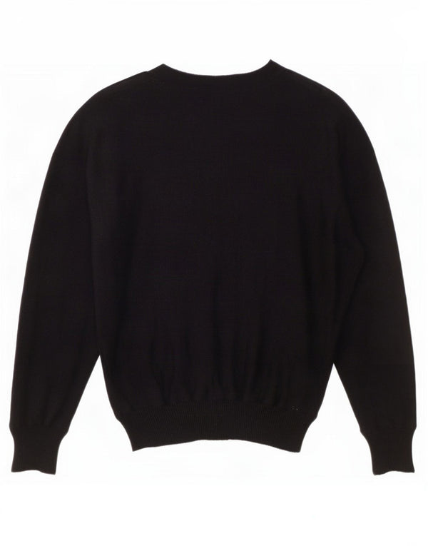 Vintage Kvinders Boat Neck Jumper Sweater UK 16 Large Black Floral