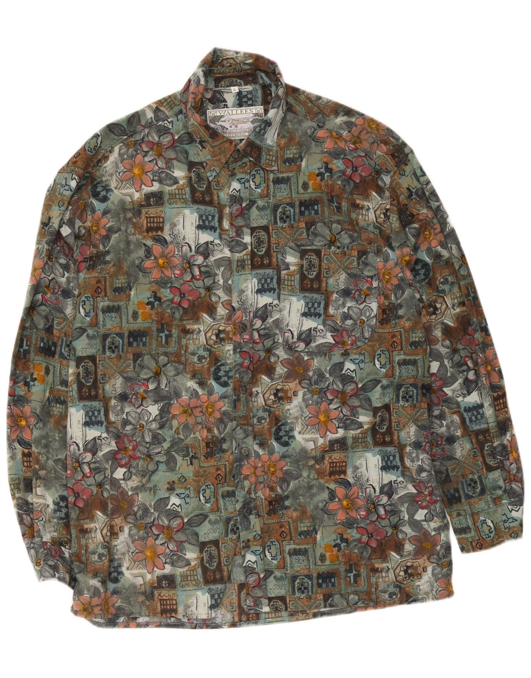 Wallees herreskjorte stor grøn blomsterpolyester
