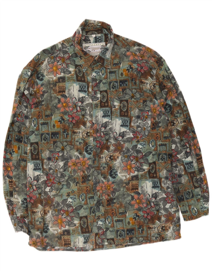 Wallees herreskjorte stor grøn blomsterpolyester