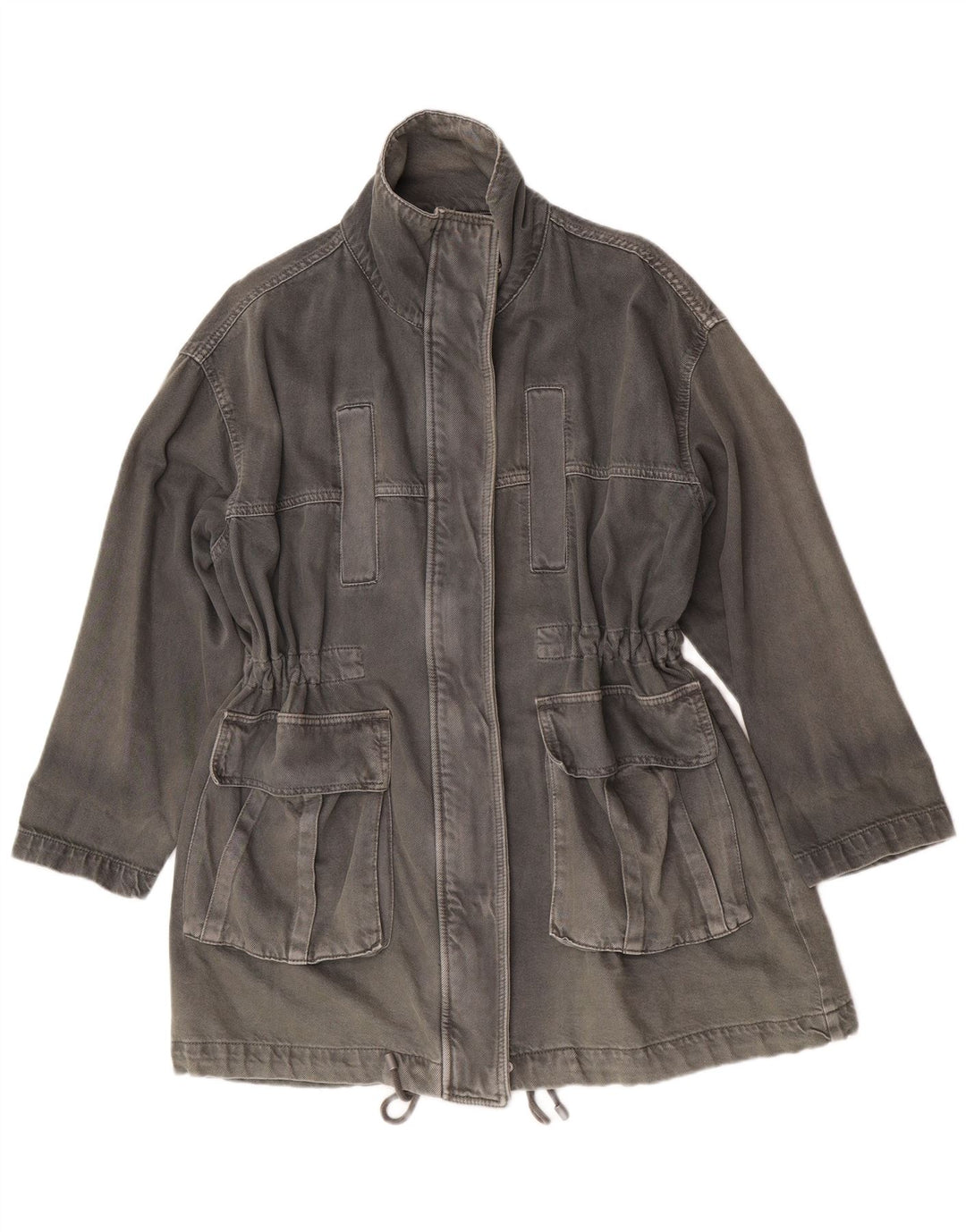 Zara Dame Oversized Denim Coat UK 10 Lille Grå Bomuld