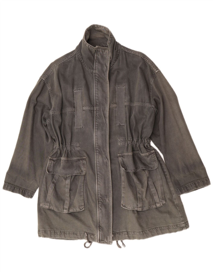 Zara Dame Oversized Denim Coat UK 10 Lille Grå Bomuld