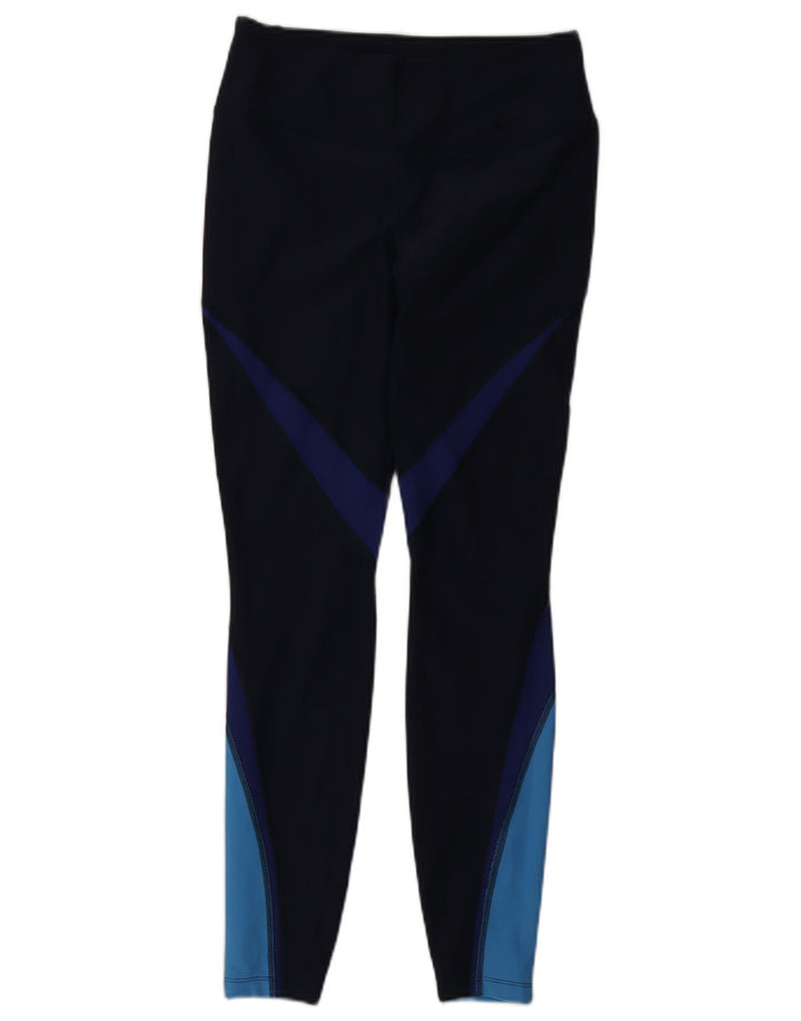 Nike Dame Dri Fit Leggings UK 12 Medium Navy Blue Colourblock