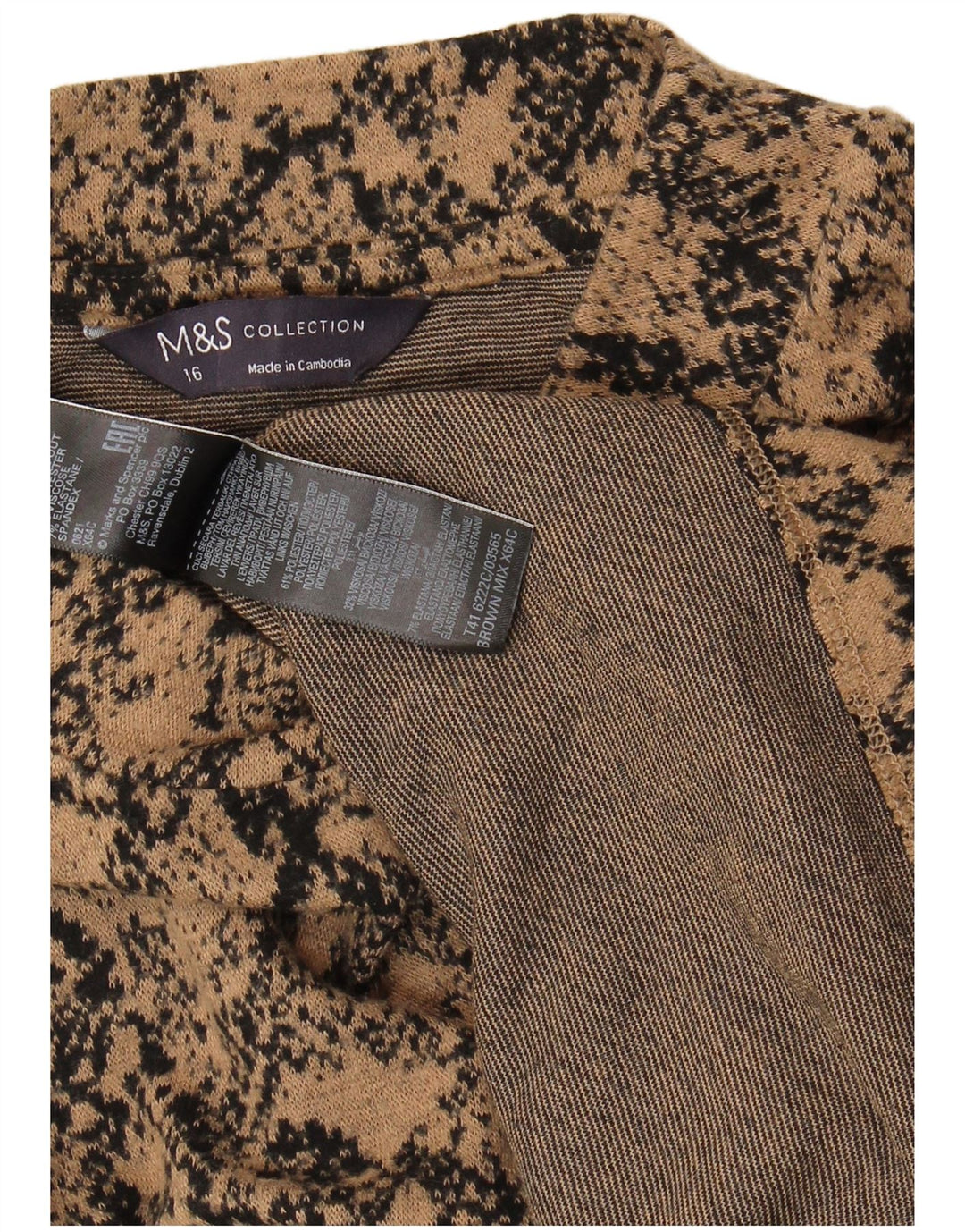 MARKS & SPENCER Womens Top Long Sleeve UK 16 Large  Brown Animal Print