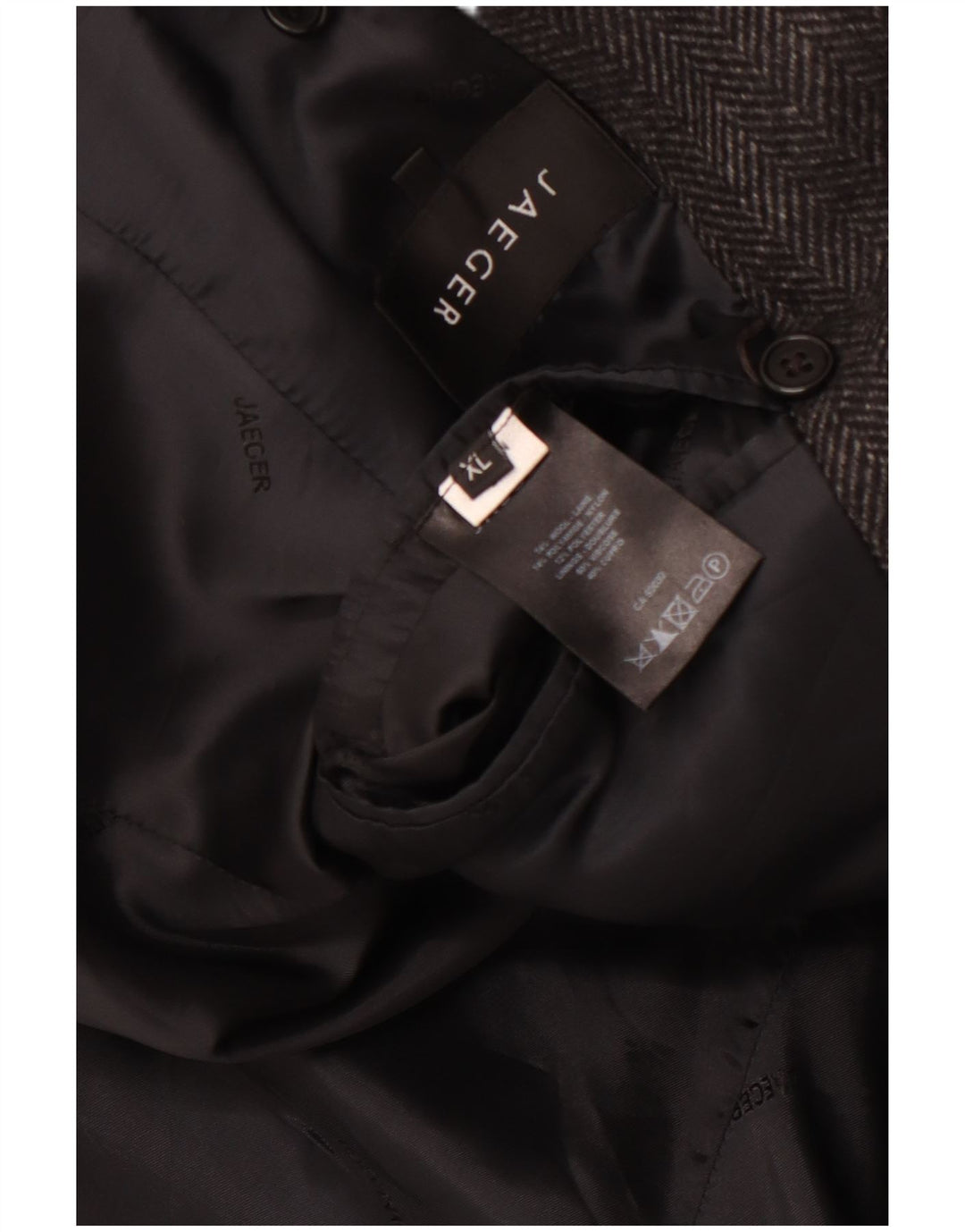 JAEGER Herre Pea Coat UK 42 XL Grå sildebensuld