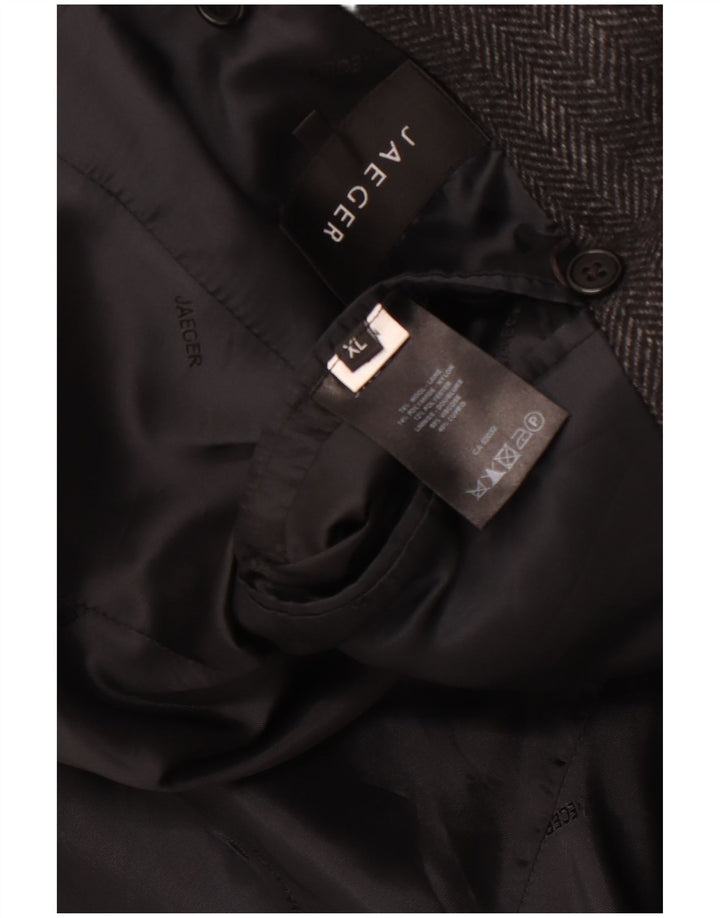 JAEGER Herre Pea Coat UK 42 XL Grå sildebensuld