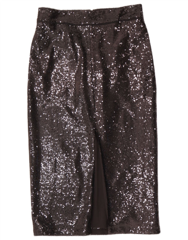 Reiss Dame Paillet Pencil Skirt UK 12 Medium W30 Sort Polyester