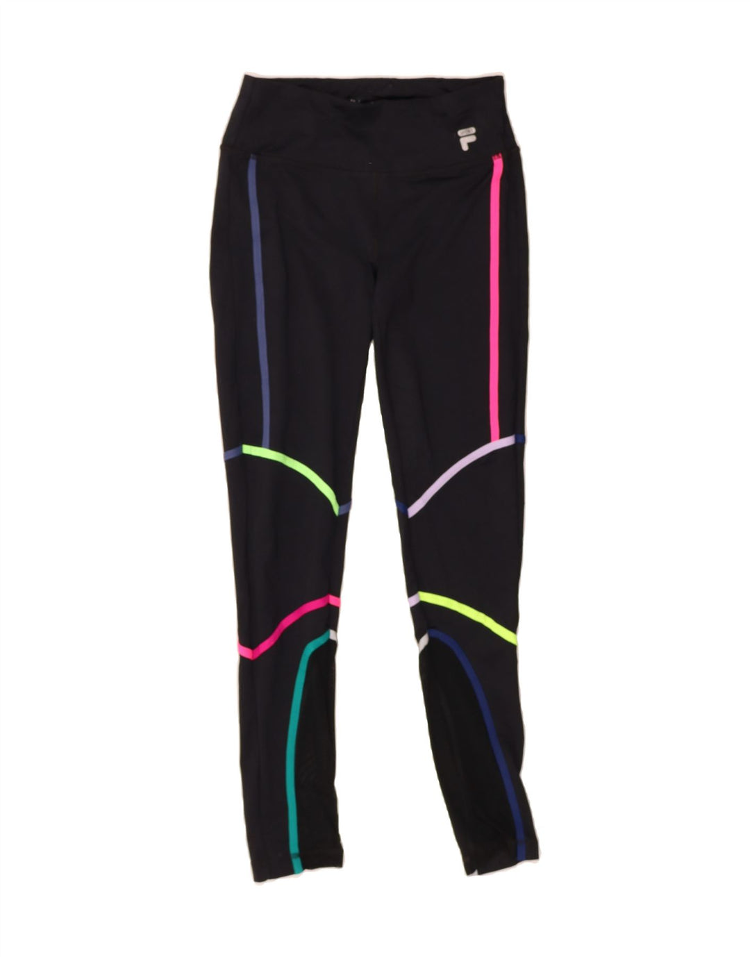 FILA Womens Abstract Pattern Leggings UK 14 Medium Navy Blue Vintage Fila and Second-Hand Fila from Messina Hembry 