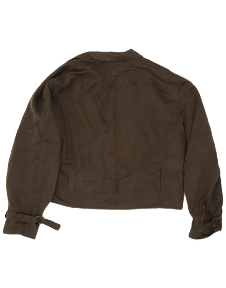 Vintage Womens Crop dobbeltradet jakke UK 18 XL Khaki Viscose