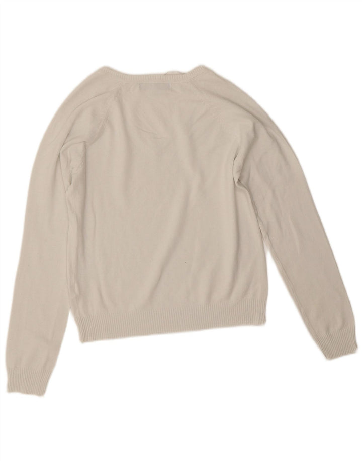 Zara Dame V-hals sweater UK 12 Medium Hvid Bomuld
