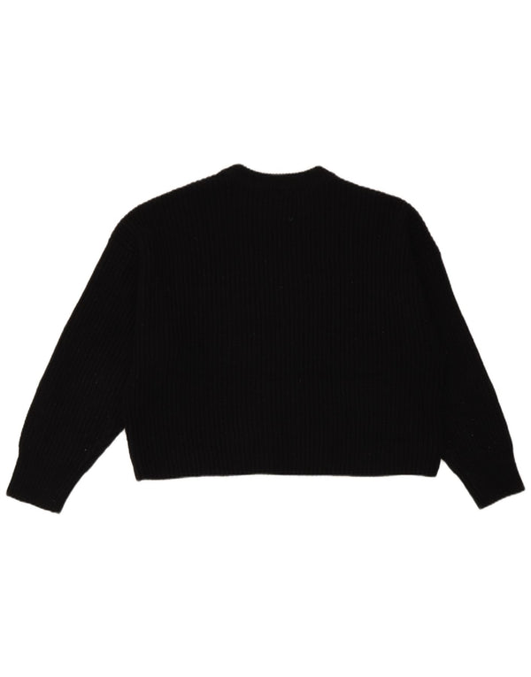 Zara Womens Crop Oversized Crew Neck Jumper Sweater UK 10 Small Black