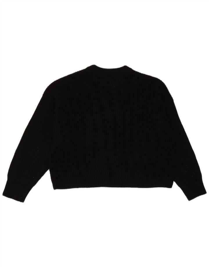 Zara Womens Crop Oversized Crew Neck Jumper Sweater UK 10 Small Black