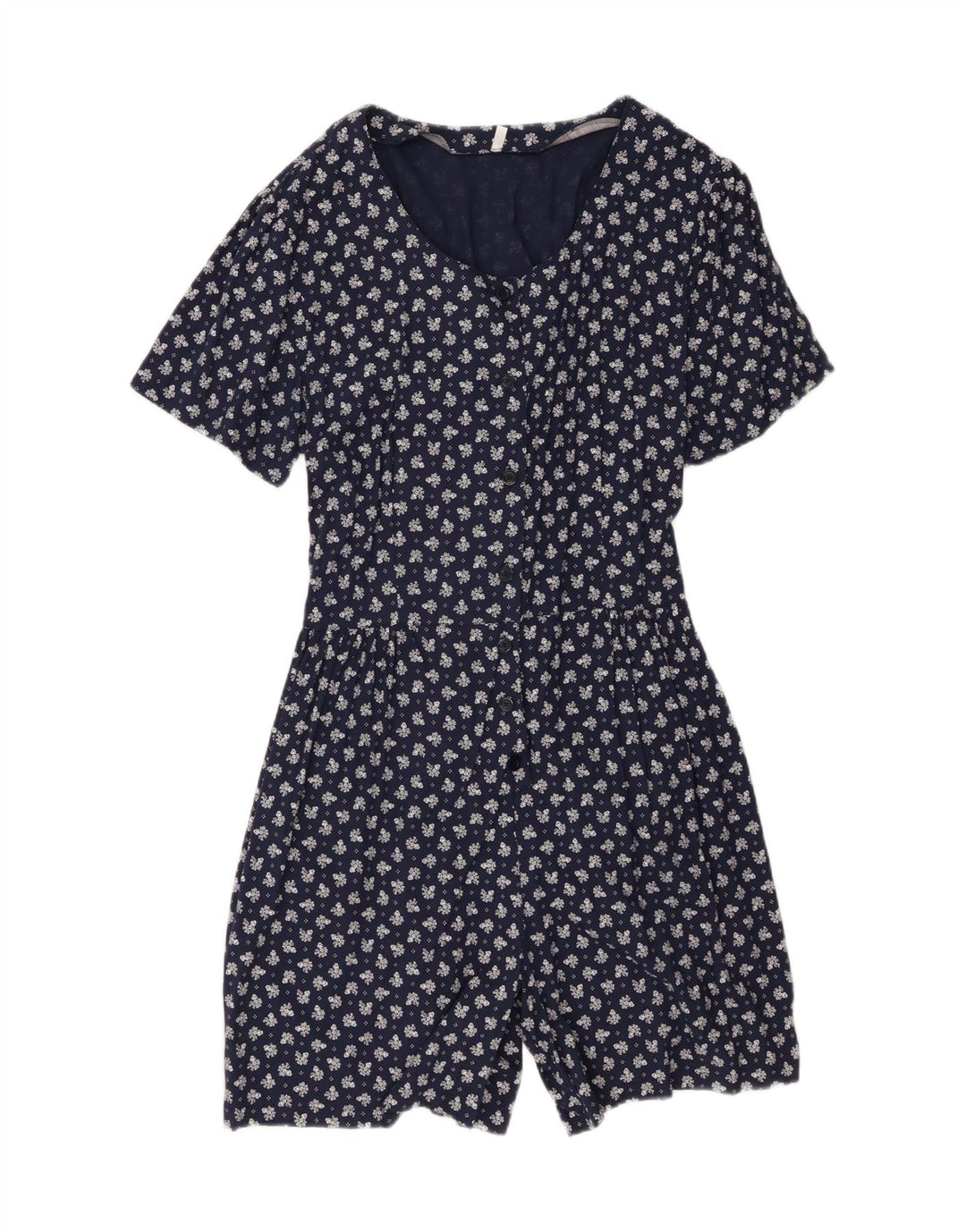 Vintage Dame Playsuit UK 20 2XL Navy Blue Floral Viscose