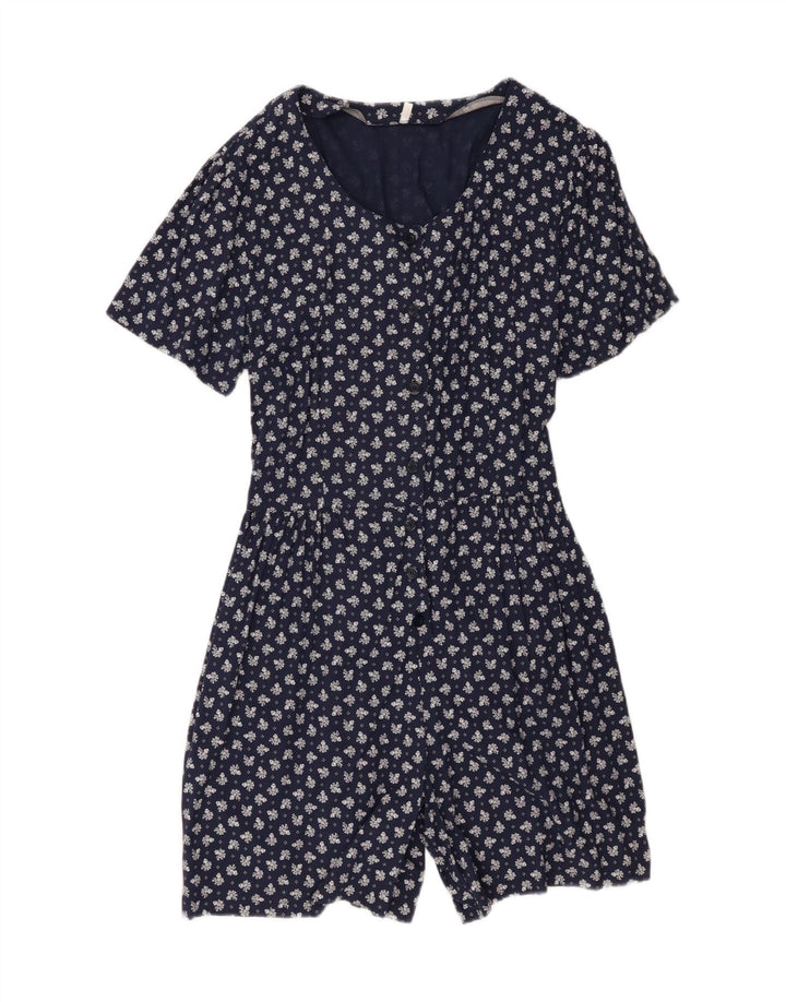 Vintage Dame Playsuit UK 20 2XL Navy Blue Floral Viscose