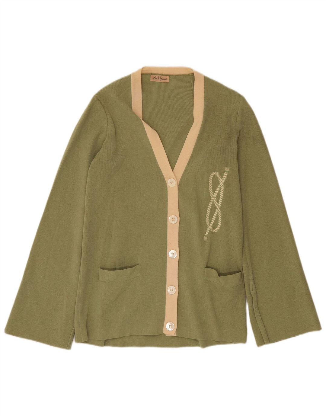 LES COPAINS Dame cardigan sweater UK 4 XS Khaki Wool