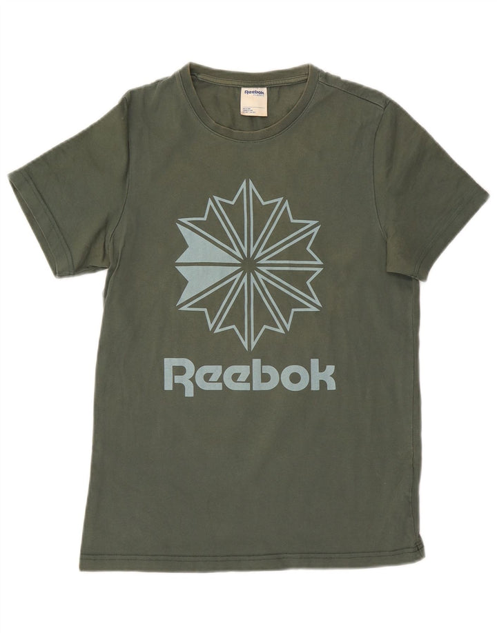 REEBOK Herre Klassisk Grafisk T-Shirt Top Lille Grøn Bomuld