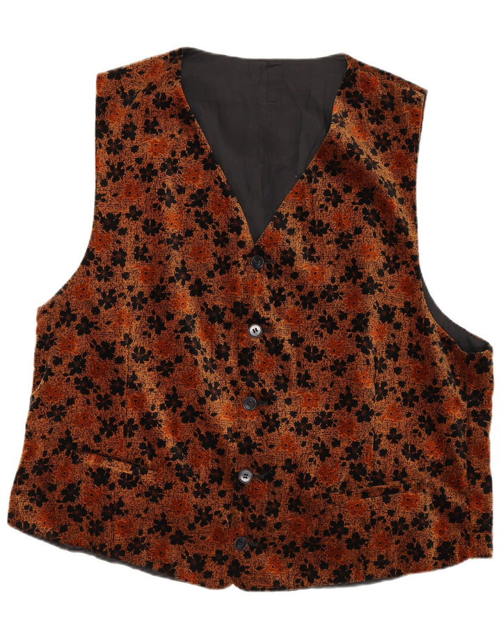 Vintage herre fløjl vest medium brun blomster