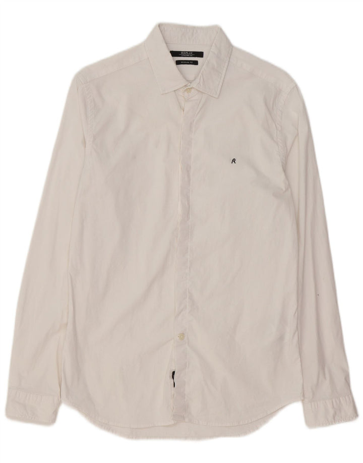 Replay Herre Regular Fit skjorte Medium hvid bomuld