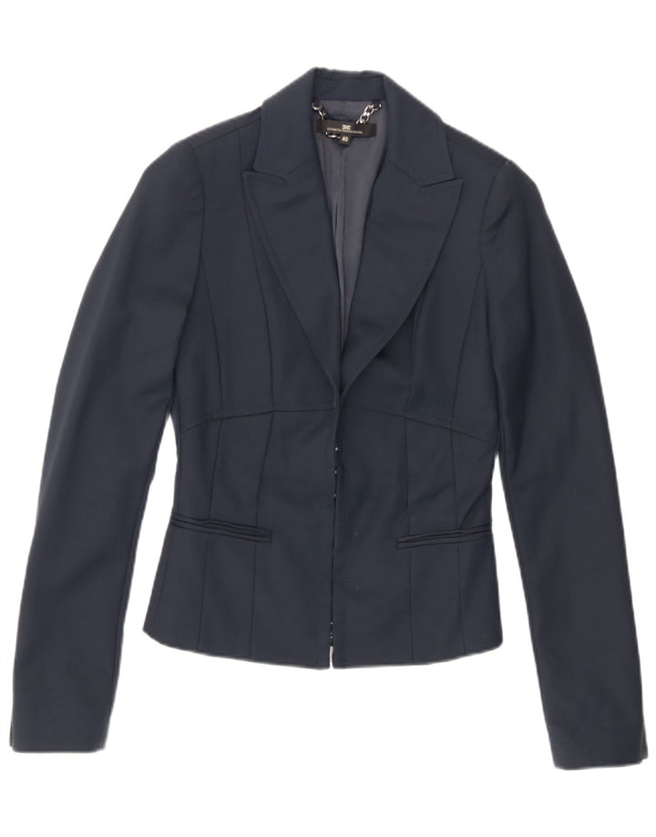 Elisabetta Franchi Dame Blazer Jacket IT 40 Small Navy Blue Bomuld