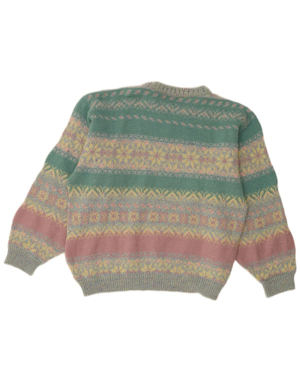 Vintage Dame Boat Neck Jumper Sweater UK 14 Large Multicolored Fair Isle