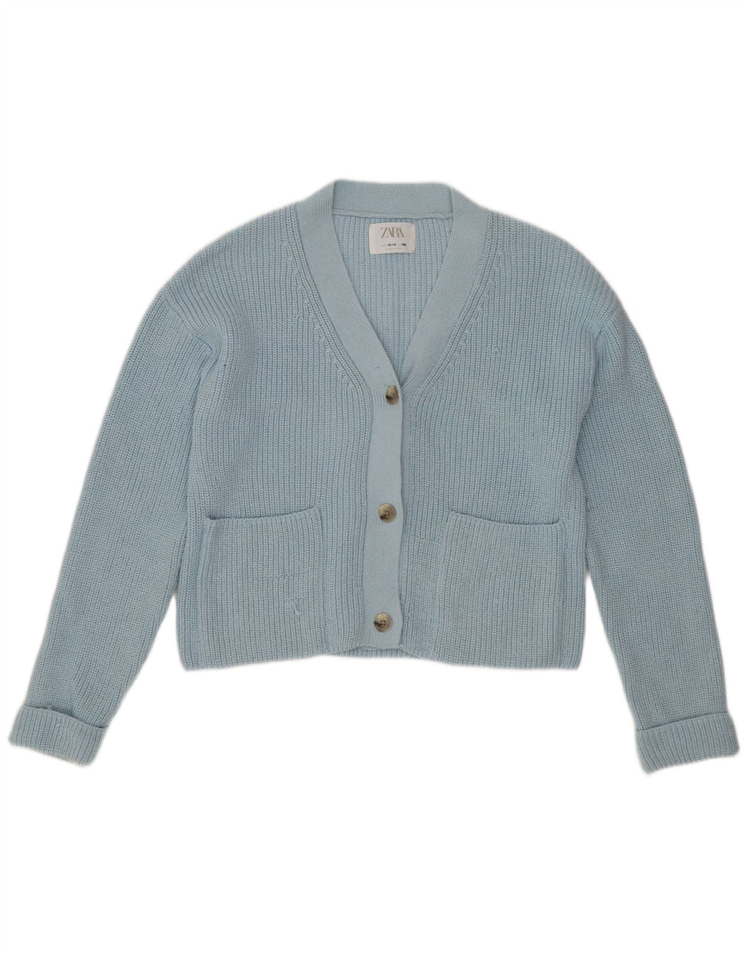 Zara Girls Crop Cardigan Sweater 13-14 År Blå Polyester