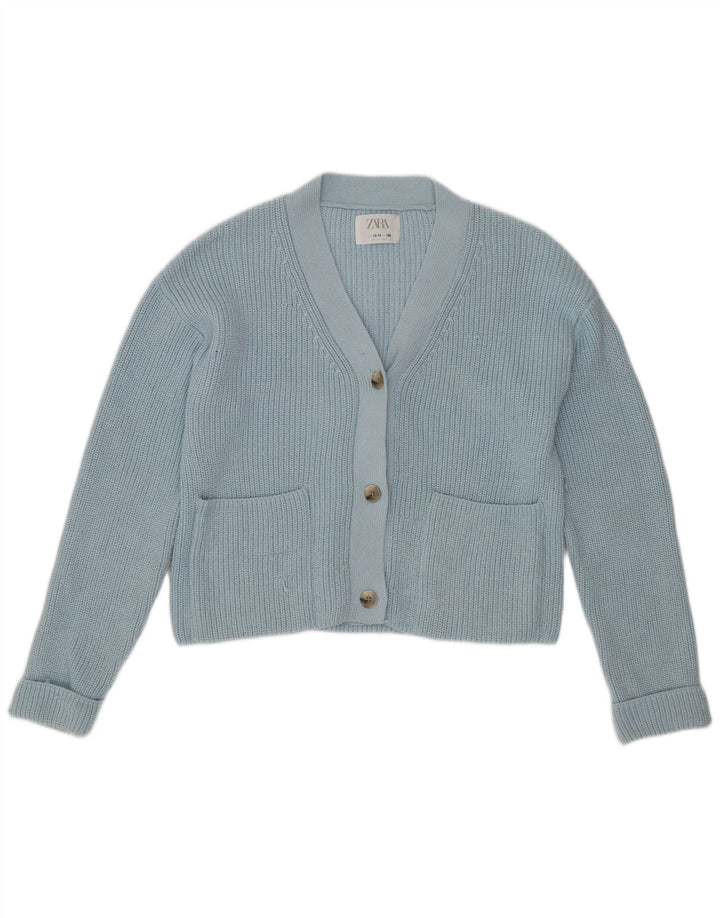 Zara Girls Crop Cardigan Sweater 13-14 År Blå Polyester