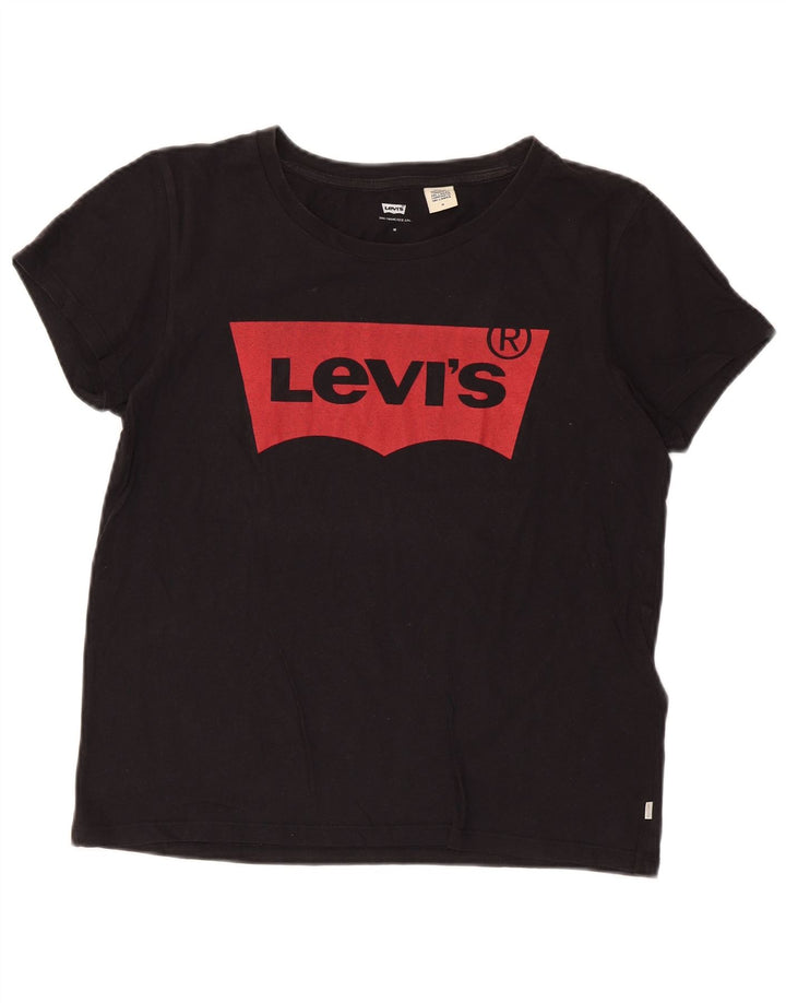 Levi's Dame Grafisk T-Shirt Top UK 14 Medium Sort Bomuld