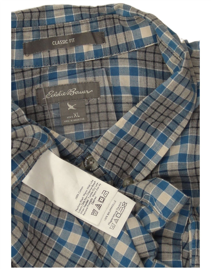 Eddie Bauer Herre Classic Fit skjorte XL blå ternet bomuld