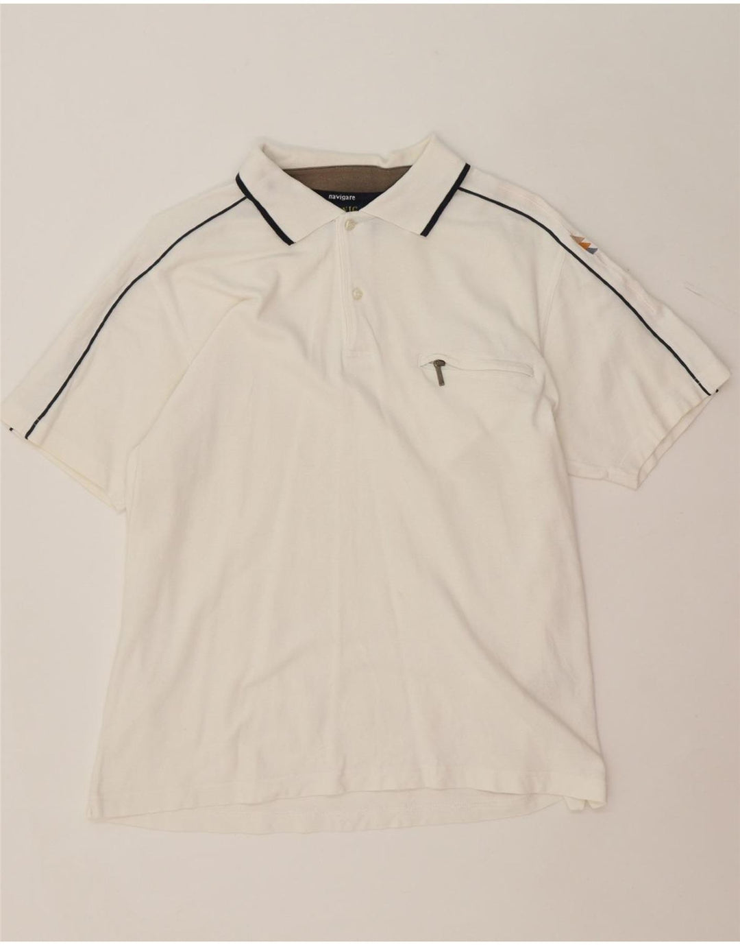 NAVIGARE Mens Polo Shirt Large White Cotton Vintage Navigare and Second-Hand Navigare from Messina Hembry 