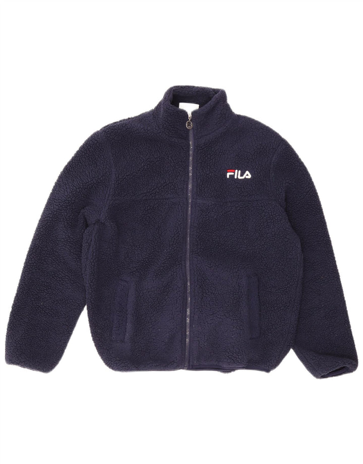 FILA Oversized grafisk fleecejakke til kvinder UK 6 XS Marineblå polyester