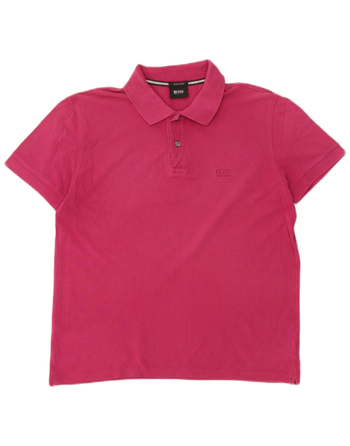HUGO BOSS Mens Polo Shirt Medium Pink Cotton