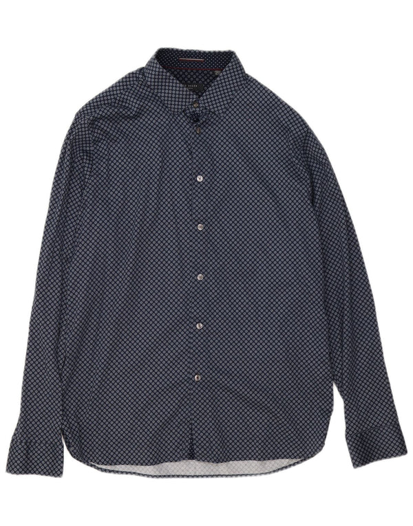 Ted Baker herreskjorte str. 5 XL Marineblå geometrisk bomuld