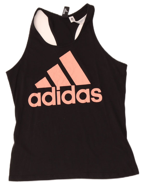 Adidas Dame Grafisk Vest Top UK 16/18 Large Black Bomuld