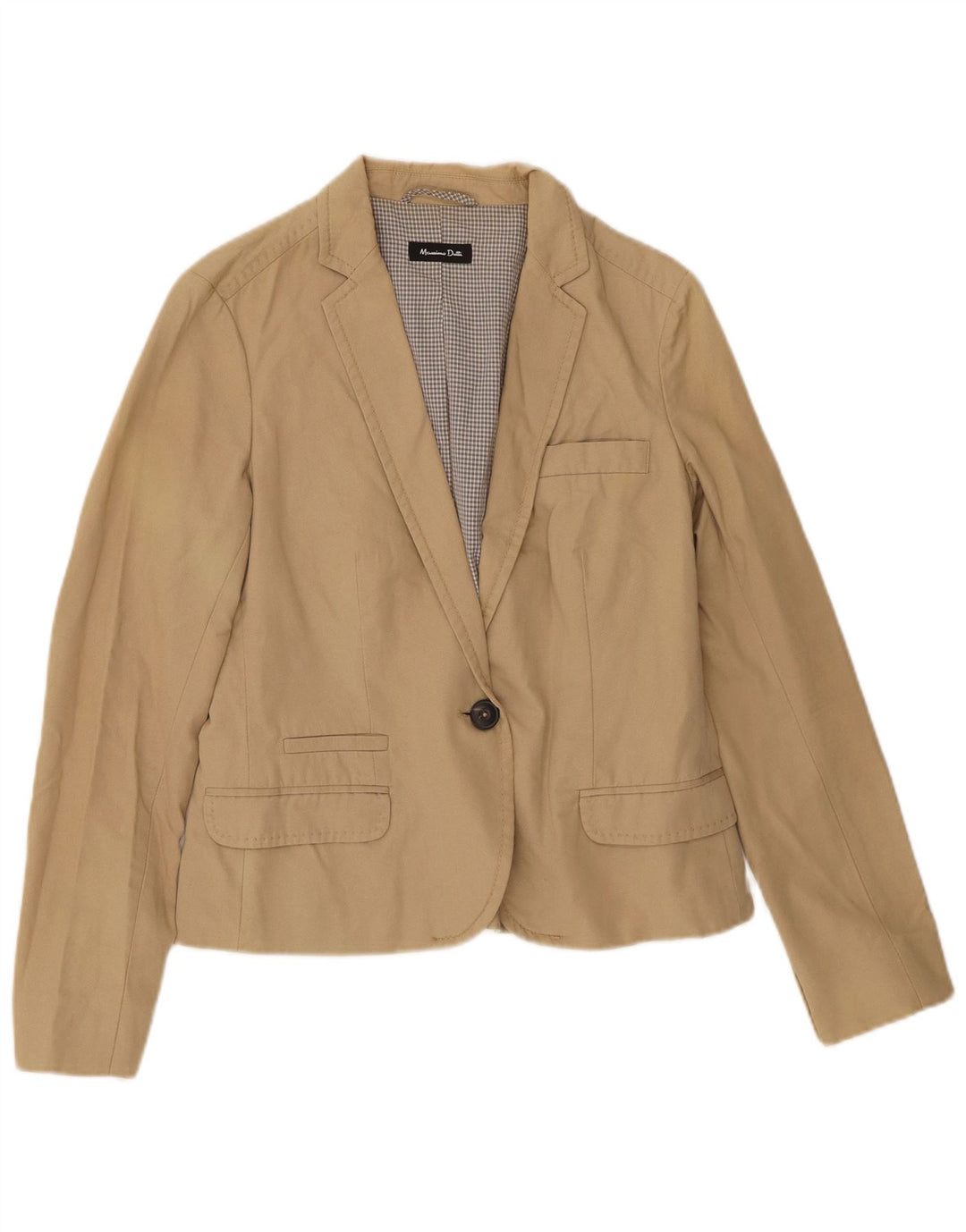 MASSIMO DUTTI Dame 1-knaps blazerjakke EU 40 Medium Beige Bomuld