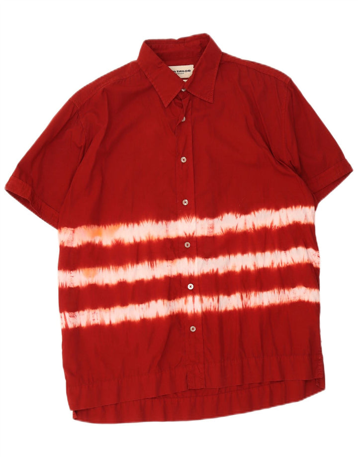 Tom Tailor Herre kortærmet skjorte Medium Red Tie Dye Bomuld