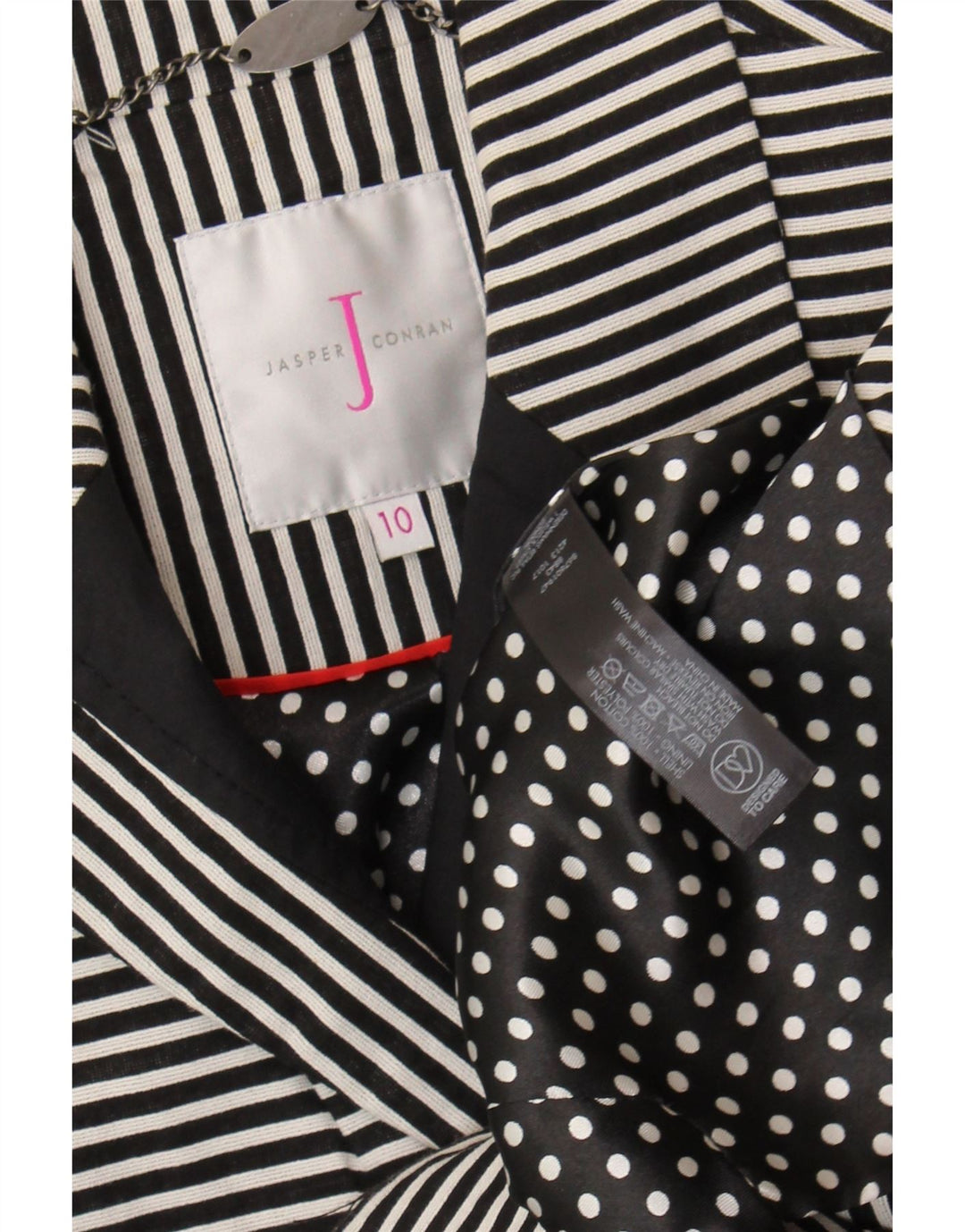 Jasper Conran Dame 3/4-ærmet blazerjakke UK 10 Small Black Pinstripe