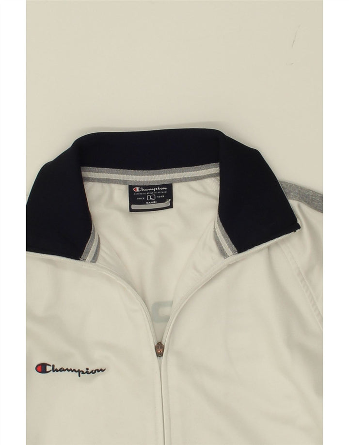 CHAMPION Womens Graphic Tracksuit Top Jacket UK 16 Large White Colourblock Vintage Champion and Second-Hand Champion from Messina Hembry 