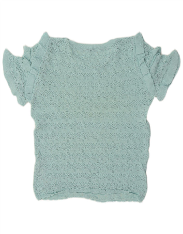 Zara strikblusetop til kvinder UK 12 Medium Turkis Viscose