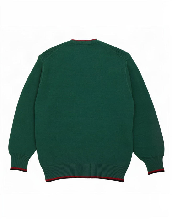 Vintage Herre grafisk rund hals sweater stor grøn