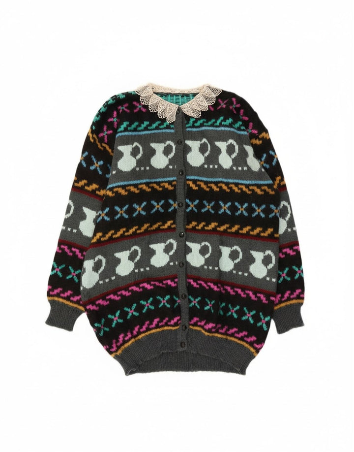 Vintage kvinders abstrakt mønster cardigan sweater UK 10 Small Multicolored