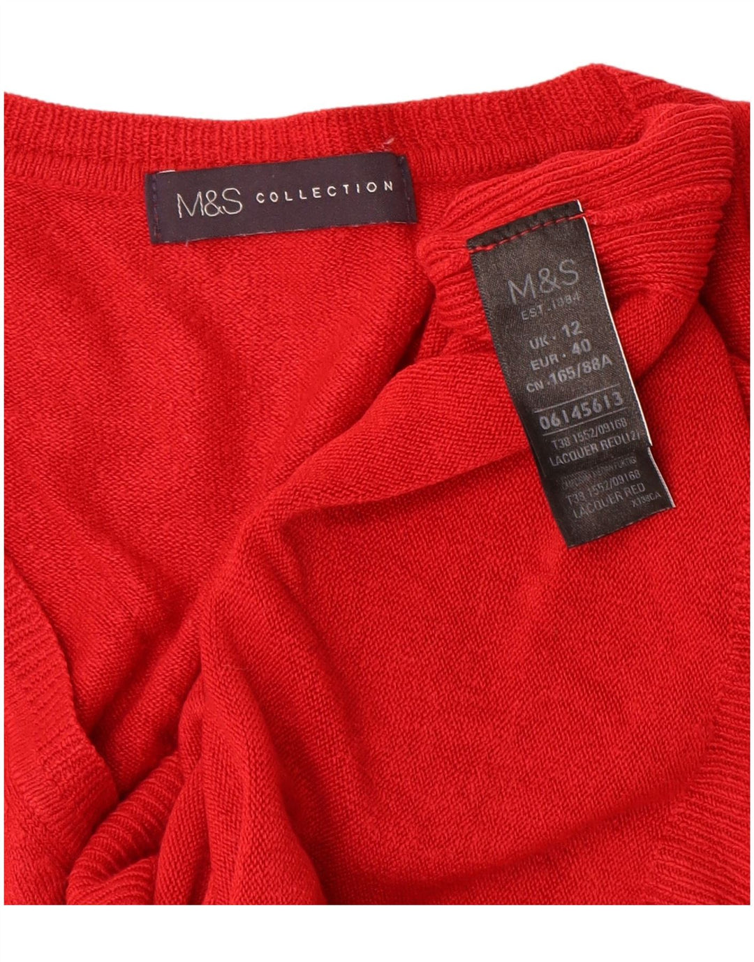 MARKS & SPENCER Dame V-hals sweater UK 12 Medium Rød Akryl